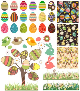 Big easter set with traditional eggs. clipart