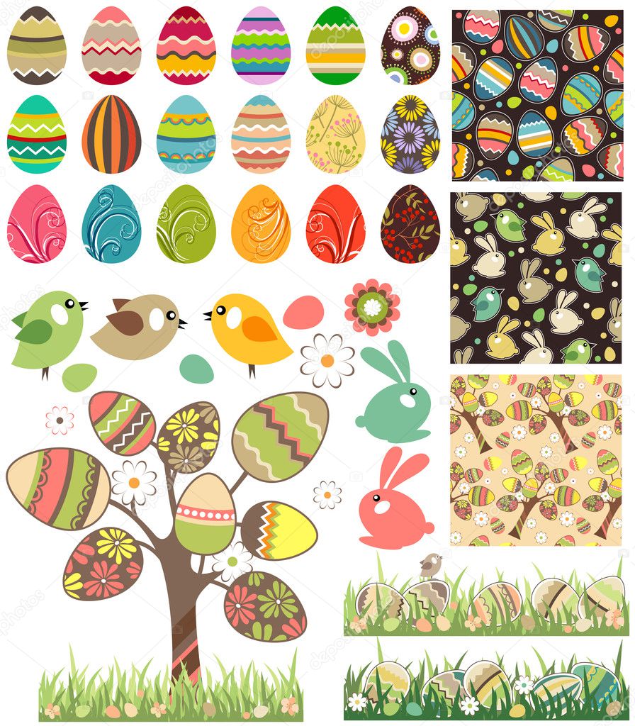 Big easter set with traditional eggs.