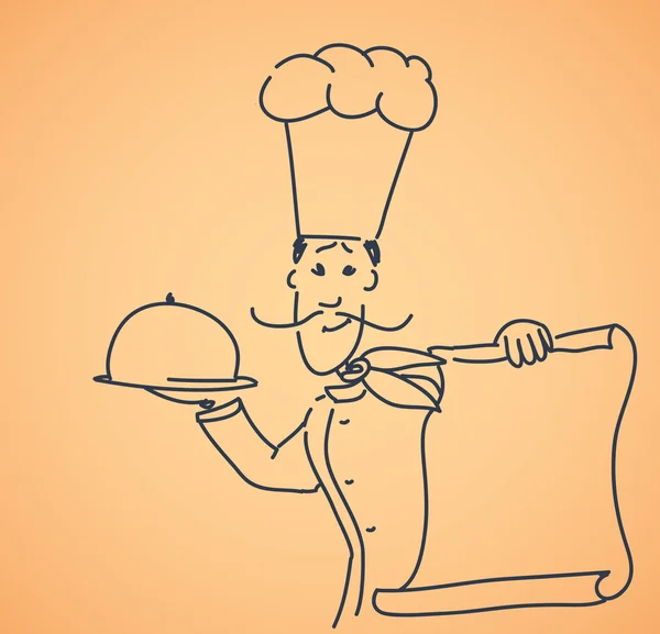 Šéfkuchař s deskou a menu — Stockový vektor