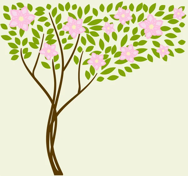Baum mit grünen Blättern und Blüten — Stockvektor