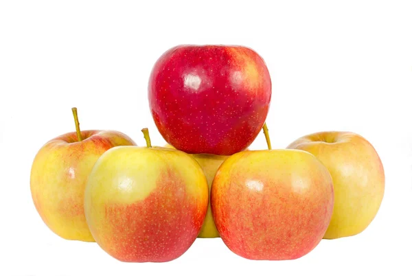 Vermelho com maçãs amarelas em branco — Fotografia de Stock