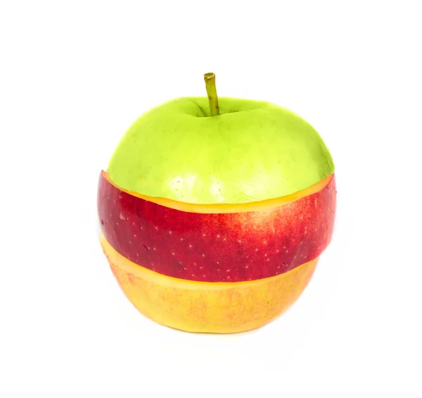 Rood met gele apple op wit — Stockfoto