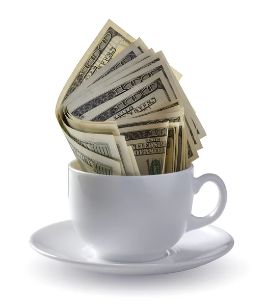 Доллары в чашке — стоковое фото