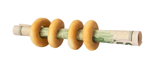 Bagels with dollars — Stock Photo, Image