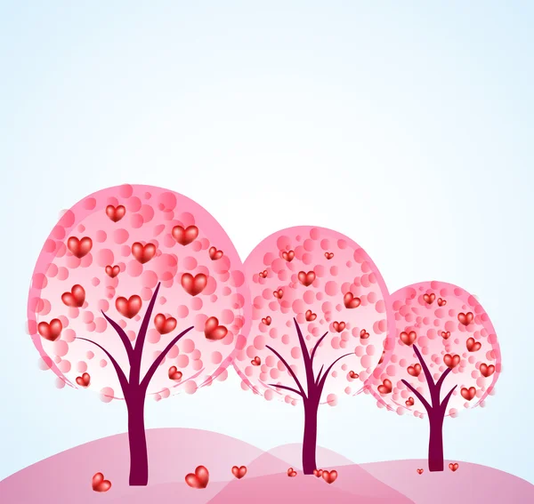 Αφηρημένη δέντρα με καρδιές — Διανυσματικό Αρχείο