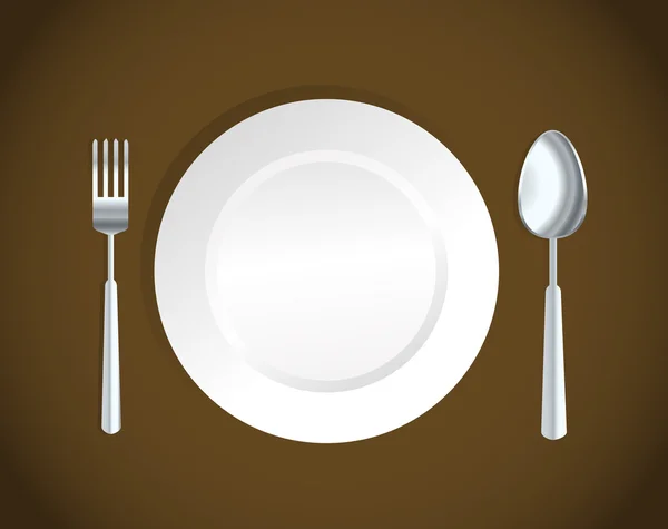 白い皿、フォーク、スプーン — ストックベクタ