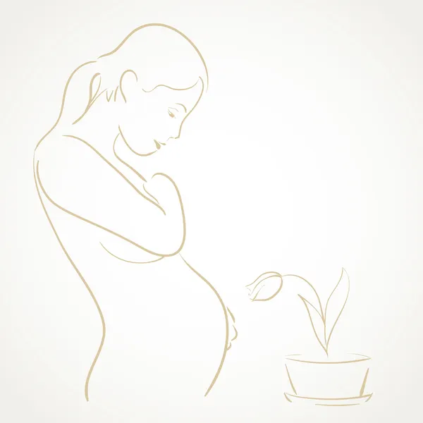 妊娠中の女性と花 — ストックベクタ