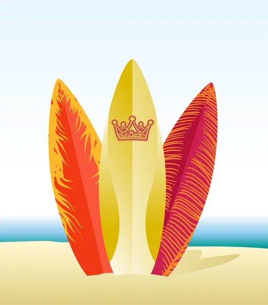 Surfplanken op strand — Stockvector