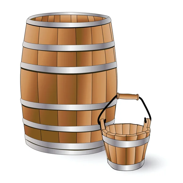 木製の樽やバケツ — ストックベクタ