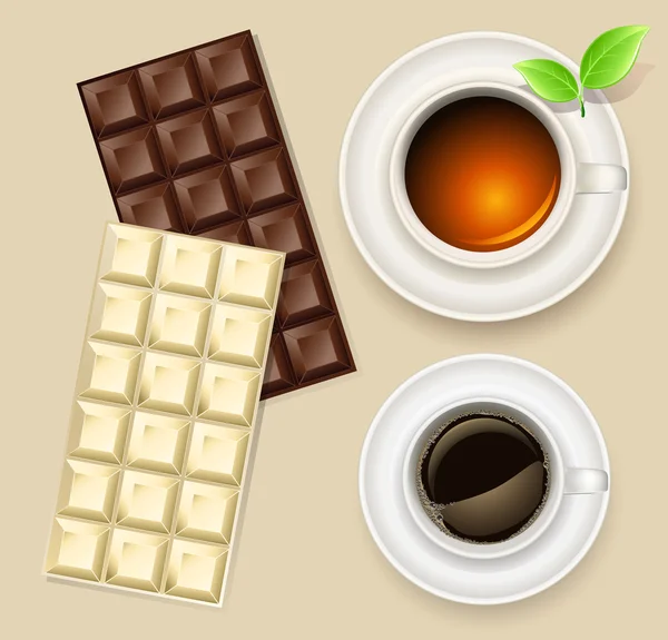 ถ้วยกาแฟ ชาและช็อคโกแลต — ภาพเวกเตอร์สต็อก