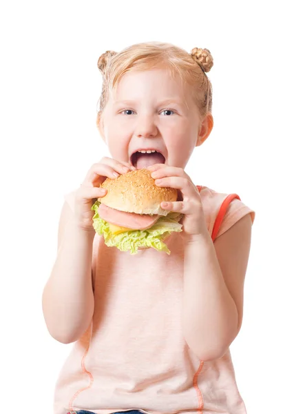 Chica feliz con comida rápida —  Fotos de Stock