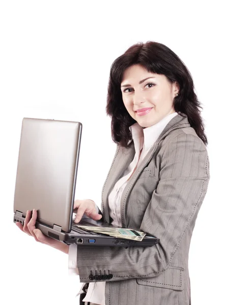 Women with laptop isolated on white — Stock Photo, Image