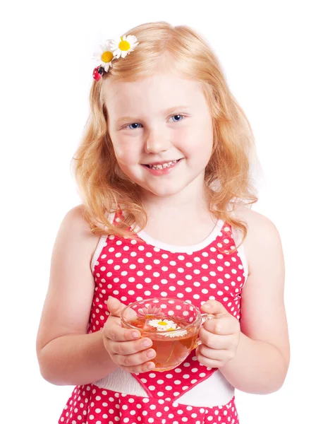 Κορίτσι χαμόγελο με φλιτζάνι τσάι — Φωτογραφία Αρχείου