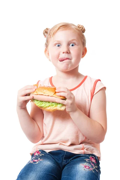 Zabawna dziewczyna z jedzeniem — Zdjęcie stockowe