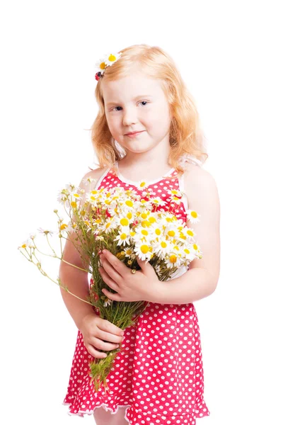 Menina com flores isoladas em branco — Fotografia de Stock