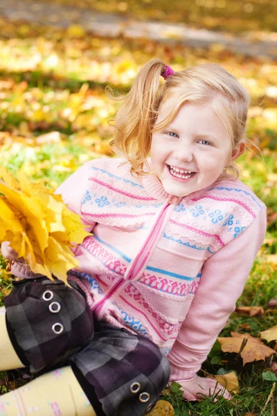 Sorria menina no parque de outono — Fotografia de Stock