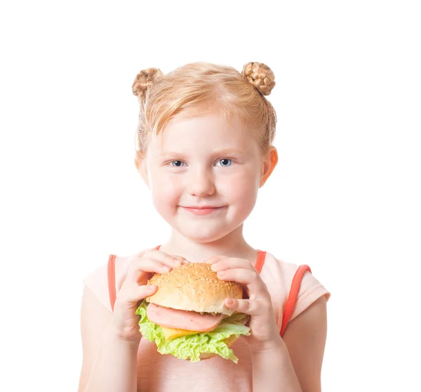 Ευτυχισμένος κορίτσι με τα τρόφιμα — Φωτογραφία Αρχείου