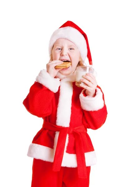 Menina no chapéu de Papai Noel — Fotografia de Stock