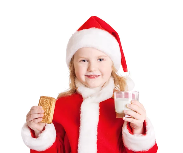 Kleines Mädchen mit dem Weihnachtsmann-Hut — Stockfoto