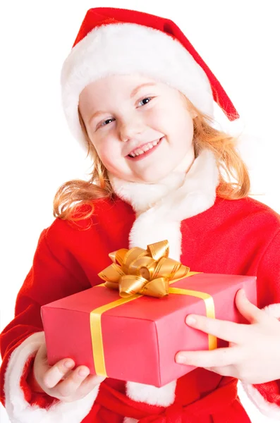Niño feliz con caja de Navidad — Foto de Stock