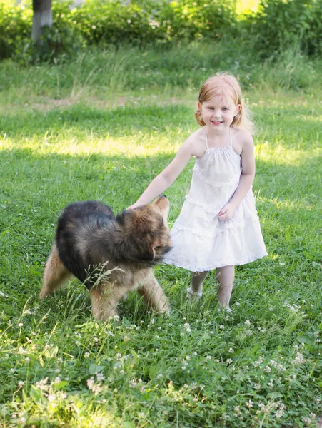 Little girl with dog — Stock Photo, Image