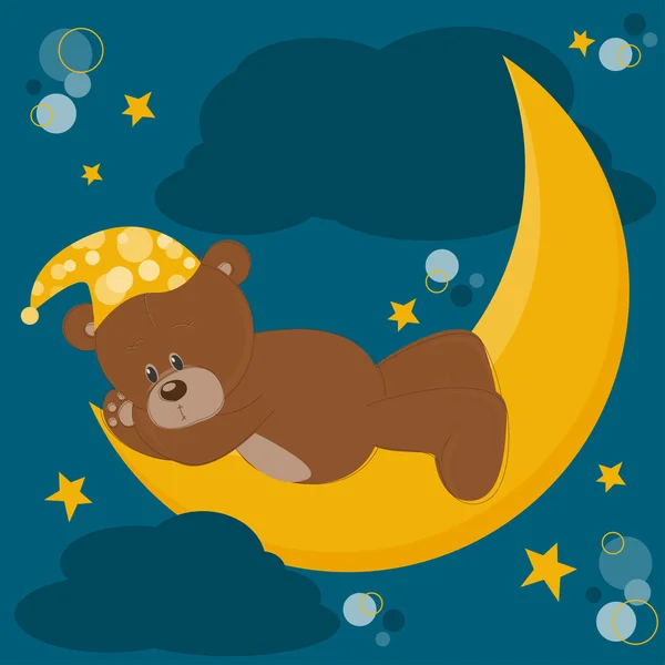Karte mit schlafendem Teddybär — Stockvektor