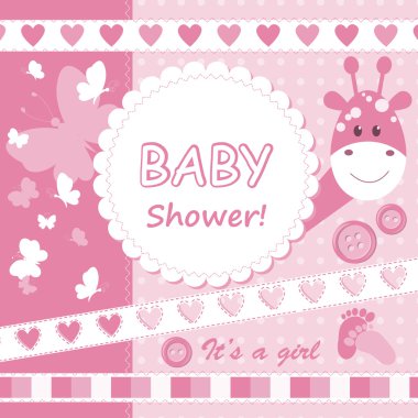 Vector baby girl announcement scrapbook card clipart