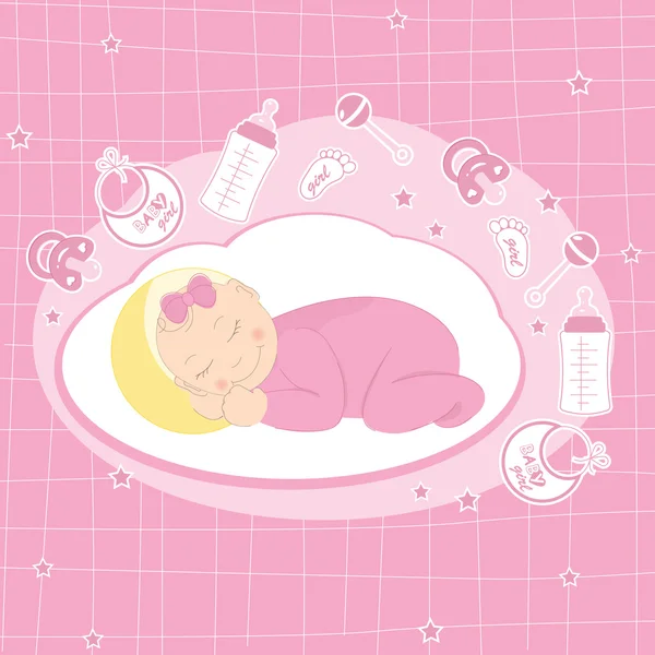 赤ちゃんガールアナウンスカード — ストックベクタ