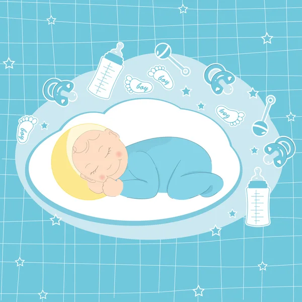 Bebê menino anúncio cartão — Vetor de Stock