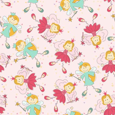 Seamless pattern with princess and fairy clipart