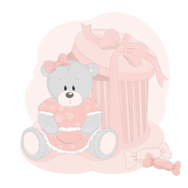 Cartão de saudações do bebê com ursinho de pelúcia — Vetor de Stock