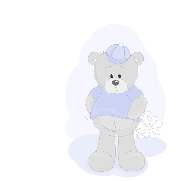 泰迪熊和鲜花 — 图库矢量图片