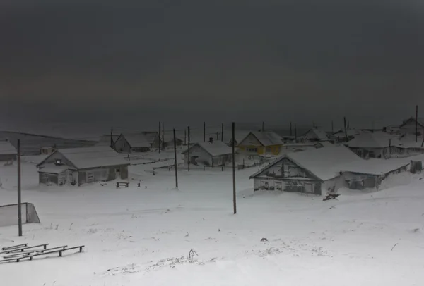 Blizzard over village — Stock Photo, Image