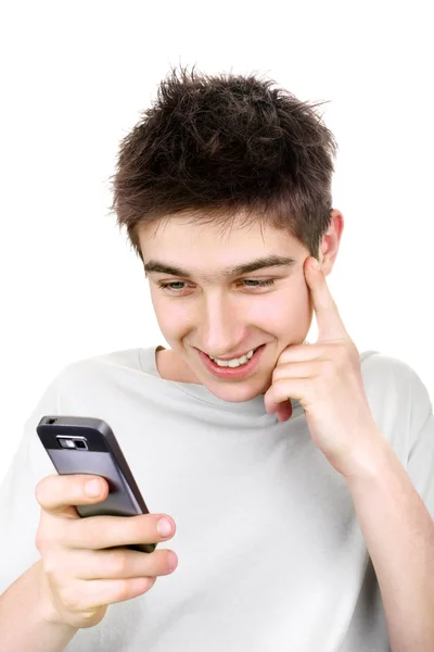 Adolescente alegre com telefone — Fotografia de Stock