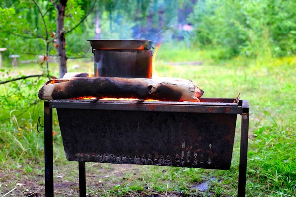 Comida na fogueira — Fotografia de Stock