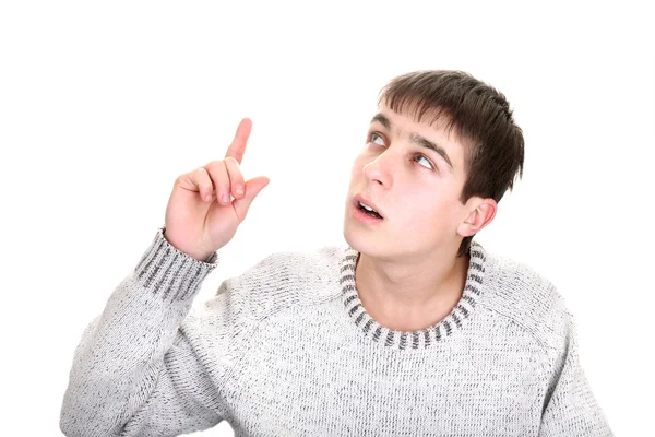 Teenager mit erhobenem Zeigefinger — Stockfoto