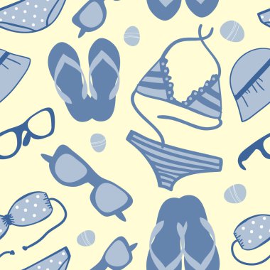 tatlı yaz tatil sorunsuz geçmiş bikini ile ayarlar, güneş gözlüğü, parmak arası terlik ve güneş şapkaları