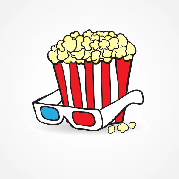 Popcorn en 3d glazen. Achtergrond van het filmconcept — Stockfoto