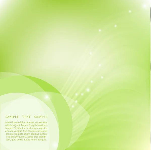 Zelené pozadí abstraktní s vlnami, listí a světla — Stockový vektor