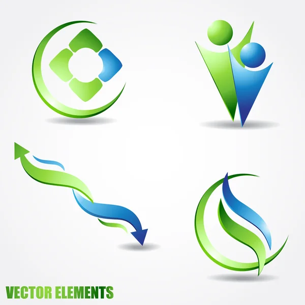 Vector iconen in blauwe en groene kleuren — Stockvector
