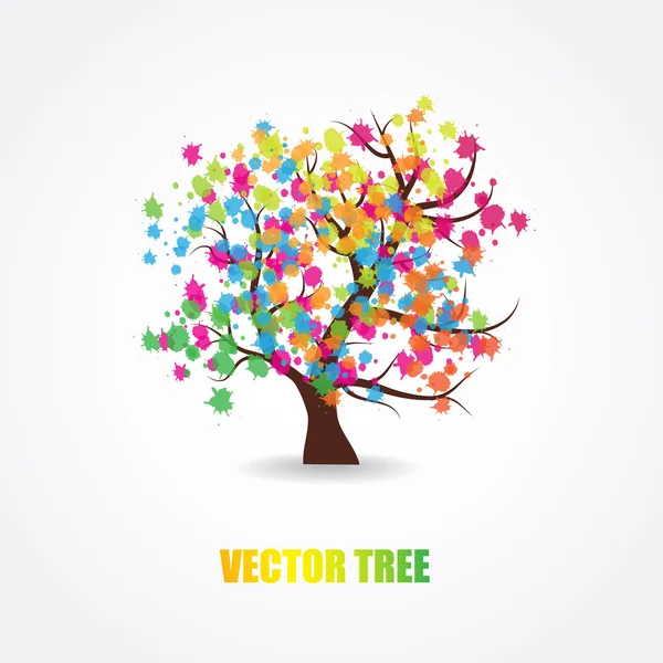 Ilustração vetorial de bela árvore de primavera com novas folhas frescas — Vetor de Stock