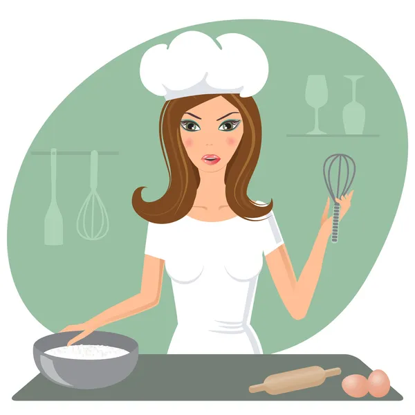 Bonita dona de casa omelete cozinhar —  Vetores de Stock