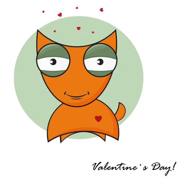 Cute fox with heart. Vector valentines card in retro style — Stock Vector