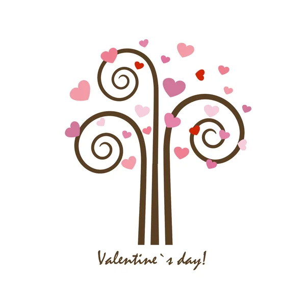 Tarjeta de San Valentín con árbol con hojas de corazón — Vector de stock