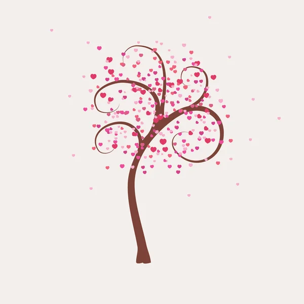 Cartão de Valentim com árvore com folhas de coração — Vetor de Stock