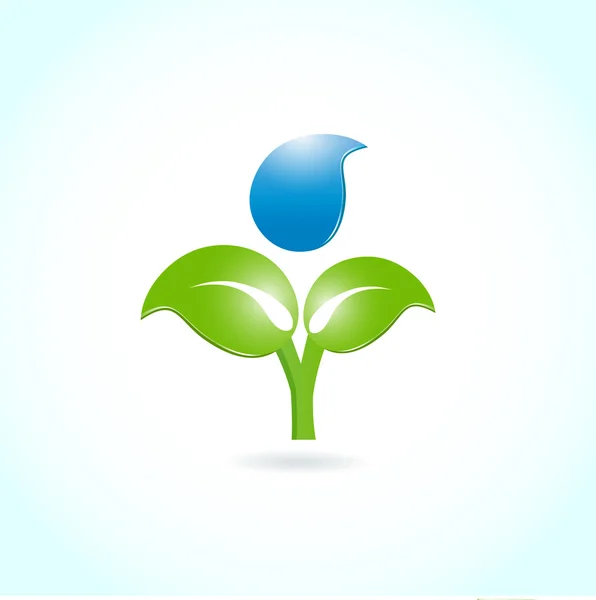 Ecologische achtergrond met groene blad en waterdruppel — Stockvector