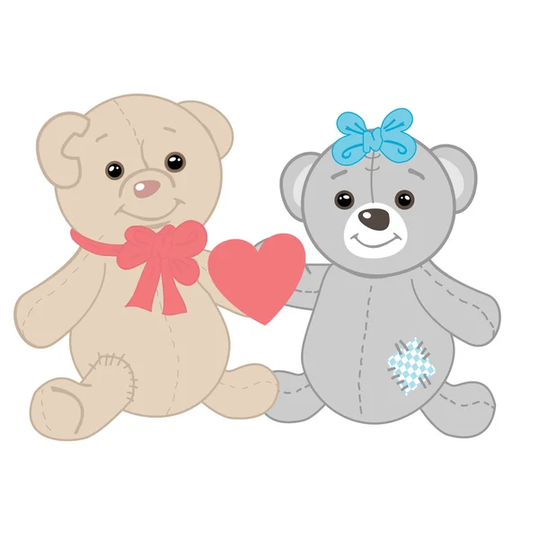 Cute bears couple. Valentines card — Stock Vector