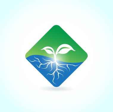 Leaf with roots. Ecological sign clipart