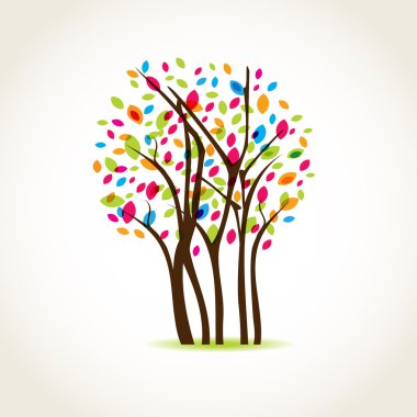 Cherry tree. Spring vector card clipart