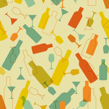 Seamless background with wine bottles and glasses vector